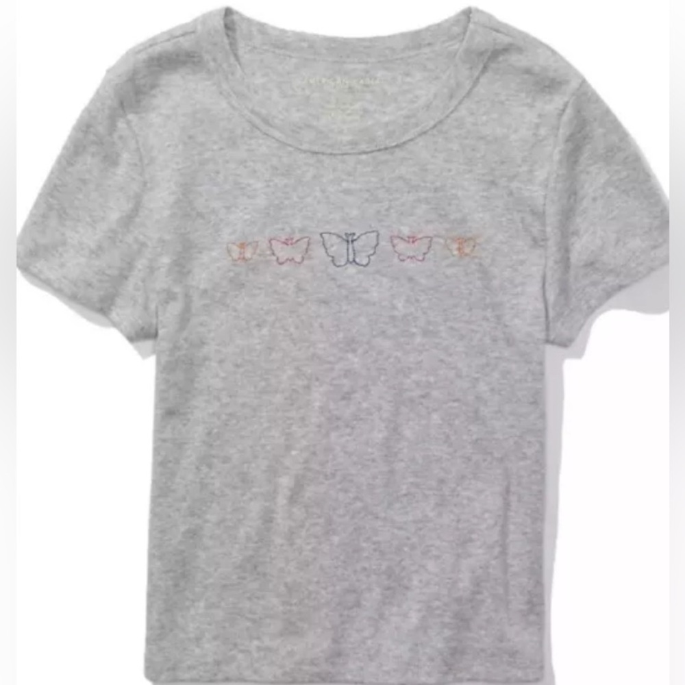 AE - Cropped Hey Baby Tee - Women's Size: Small - Color:
Heather Gray -NEW!!